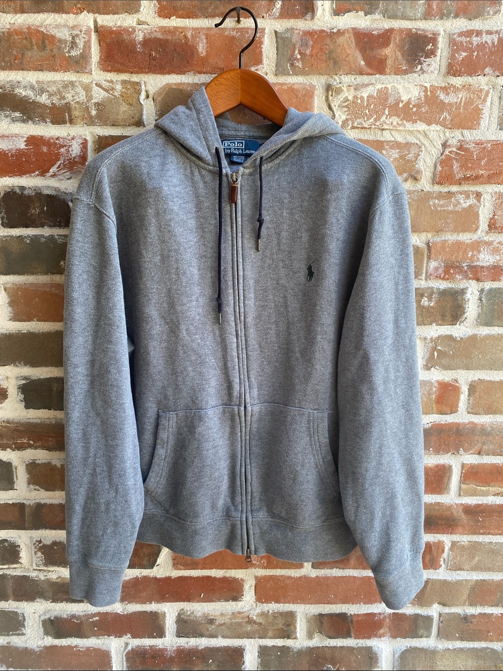 Polo by Ralph Lauren Light Gray Zip-Up Hooded 100% Cotton Sweatshirt Size L